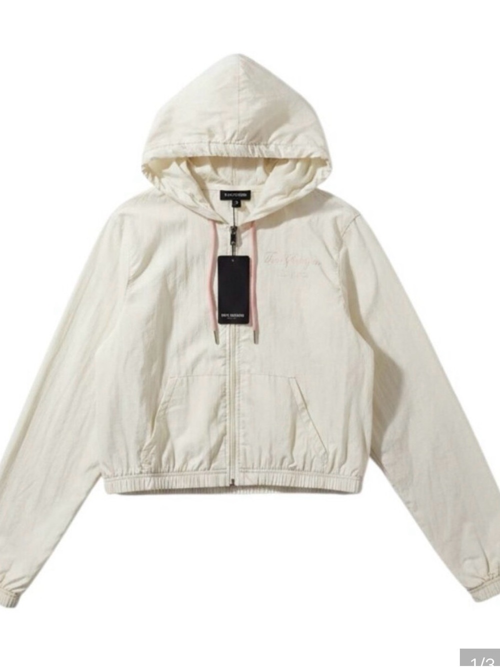 True Religion Nylon track jacket  cropped cream with pink stitching and details